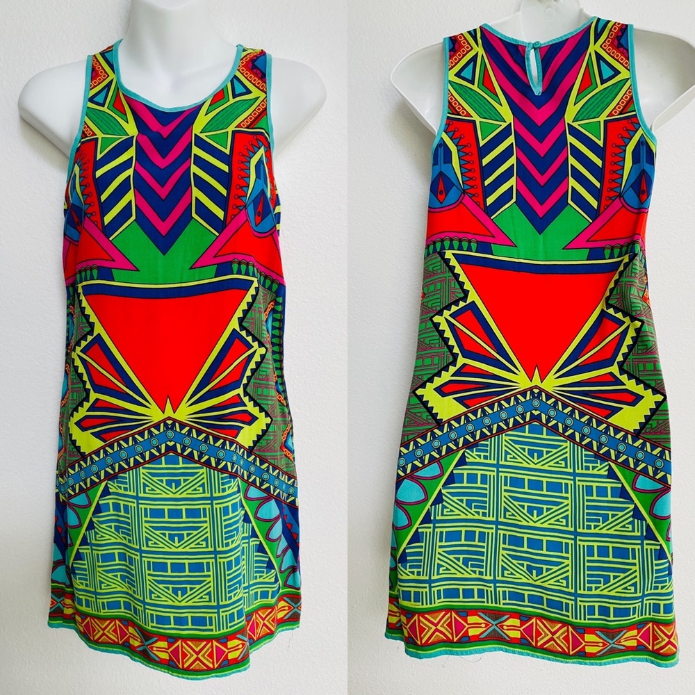 FLYING TOMATO Dress Colorful ART DECO Print Shift Size XS - Picture 12 of 12